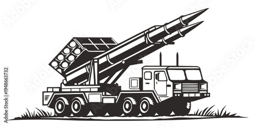 a large truck with a rocket launcher on the back Vector