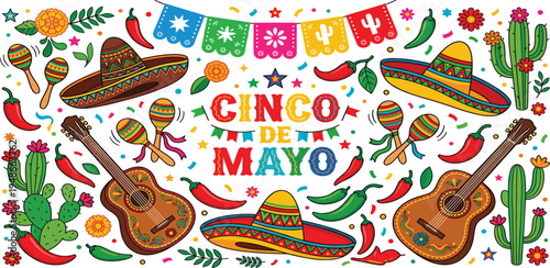 Cinco de Mayo Fiesta Celebration with Traditional Mexican Elements and Festive Decorations