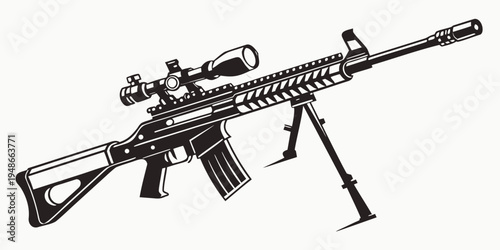 a black rifle with a scope and bipod Vector
