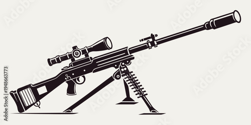 a large sniper rifle with a scope and bipod Vector