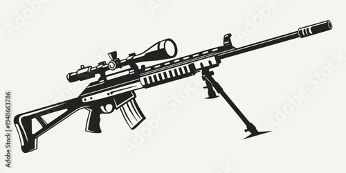 a black and white drawing of a sniper rifle Vector