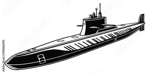 a black submarine with a flat top and a long body Vector