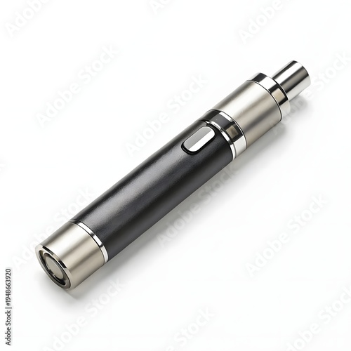 A sleek black and silver electronic cigarette on a white background