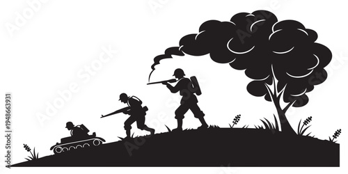 soldiers in combat with smoke grenade Vector