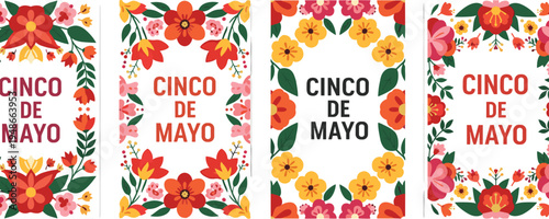 Vibrant Mexican-inspired celebration banners with colorful floral frames, perfect for festive spring events and cultural holiday designs