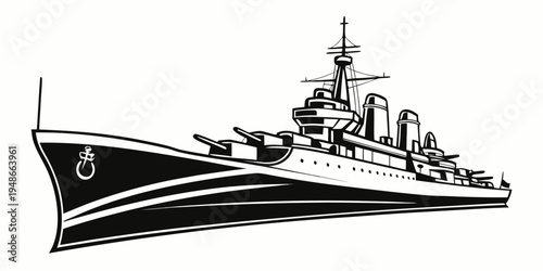 a large warship with guns and a tall tower Vector