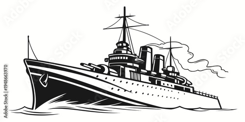 a large battleship with smoke coming out of the back Vector