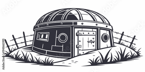 a small geodesic dome house with a fence Vector