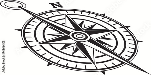 a black and white drawing of a compass Vector