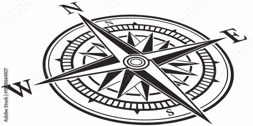 a black and white drawing of a compass Vector