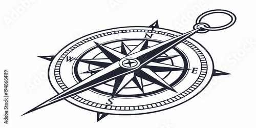 a black and white drawing of a compass Vector