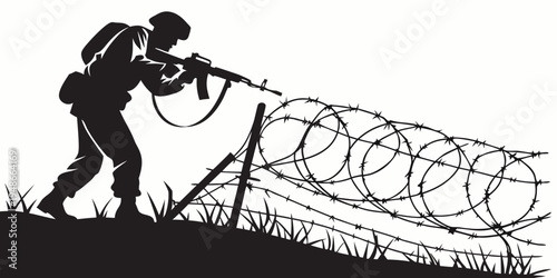 soldier cutting barbed wire with a bolt cutter Vector