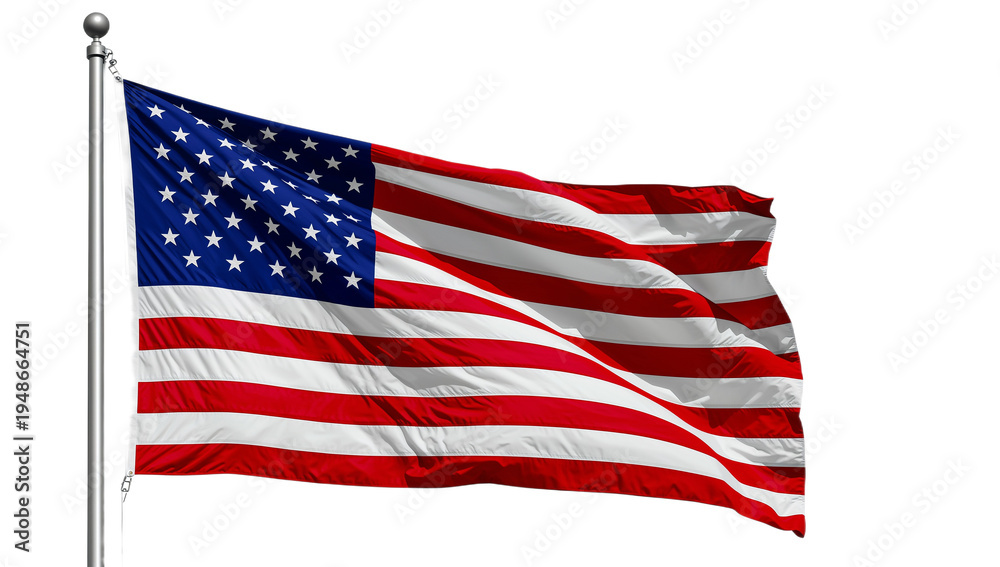 Fototapeta premium A Waving American Flag Against a White Background