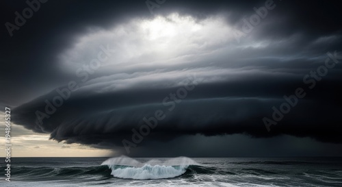Gigantic Anvil Shaped Thunderheads Loom Over Crashing Ocean Waves