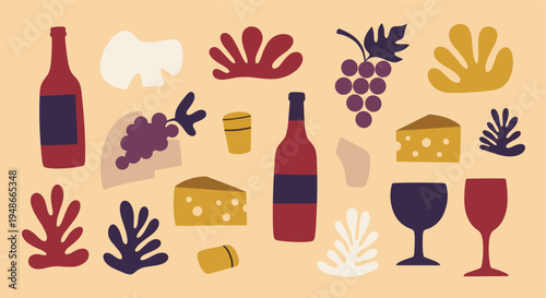 Abstract Wine and Cheese Party Elements Collection