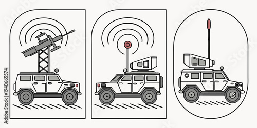 military vehicles with communication antennas Vector