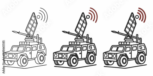military vehicles with satellite communication systems Vector