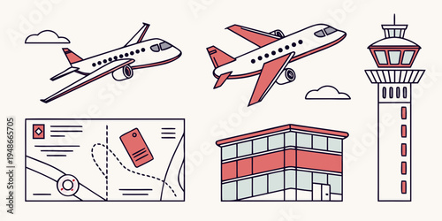 a set of airport and airplane icons Vector