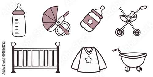 baby nursery essentials and baby care items Vector