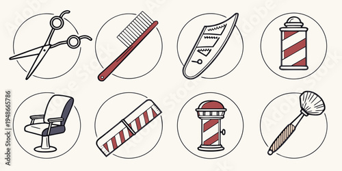 barber shop icons including tools and symbols Vector