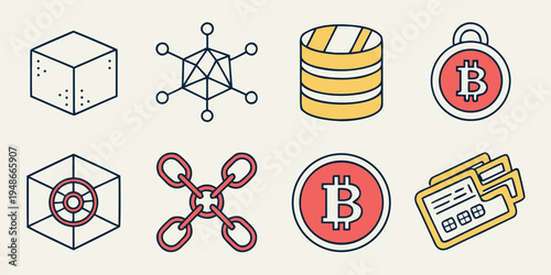 a collection of cryptocurrency and blockchain related icons Vector