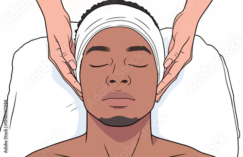 Facial treatment takes place in a salon with a person relaxing during the session