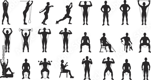 fitness, exercise, workout, training, gym, athlete, strength, resistance, band, stretching, bodybuilding, physical, activity, sport, health, silhouette, 