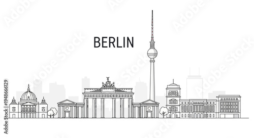 Berlin city skyline with famous landmarks.