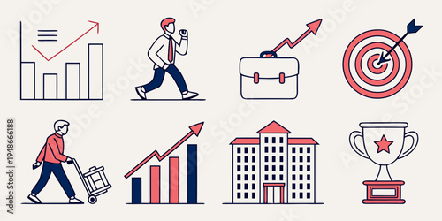 a set of business icons with people and graphs Vector
