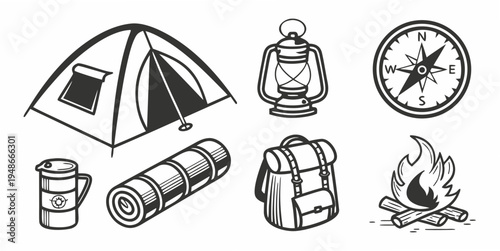 a collection of camping gear and equipment Vector