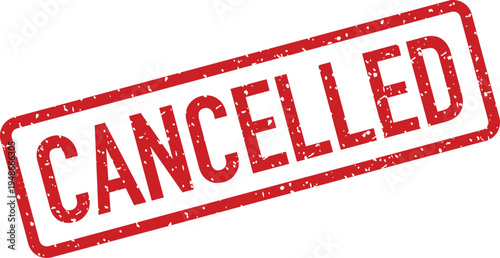A distressed red rubber stamp impression clearly shows the word CANCELLED on a clean white background