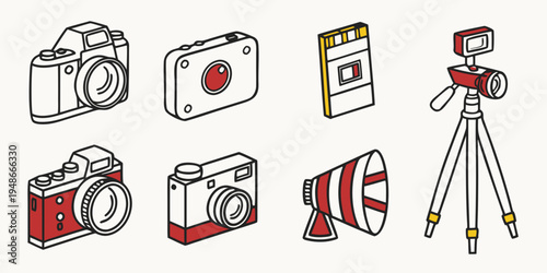 a set of camera icons in different colors and styles Vector