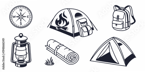 camping gear and equipment Vector