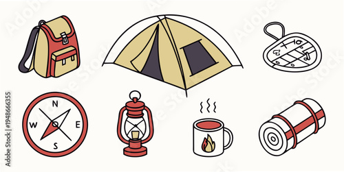 a collection of camping gear and accessories Vector
