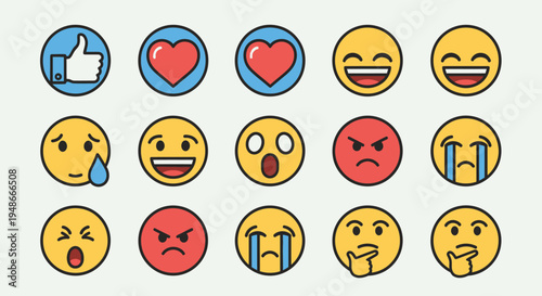 Set of 12 emoticon icons vector