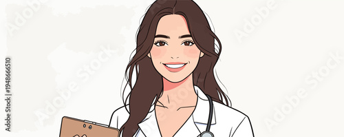 Healthcare worker smiling while holding a clipboard in a clean setting