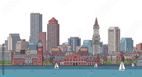 Boston City Skyline Waterfront Architecture.