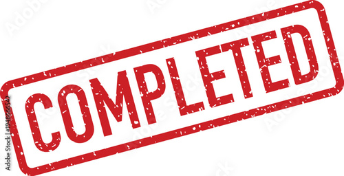 A distressed red rubber stamp impression clearly shows the word COMPLETED on a clean white background