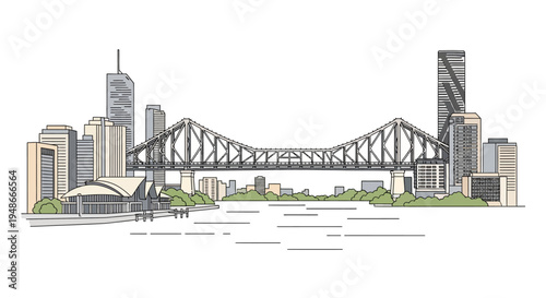 Bridge Connecting City Skyscrapers Over Water.