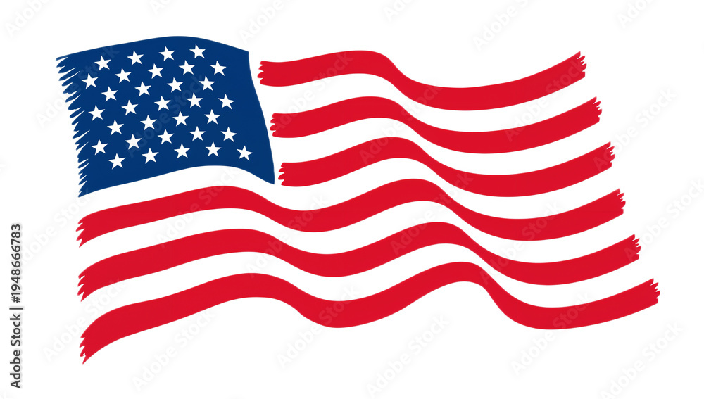 Fototapeta premium Stylized Illustration of the Waving American Flag with Stars and Stripes, Representing Freedom and Patriotism