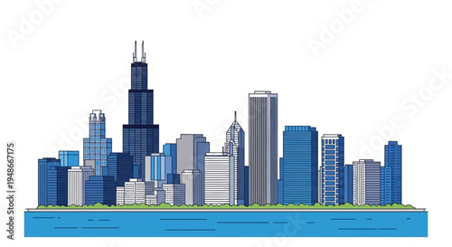 Chicago City Skyline Urban Landscape Architecture.