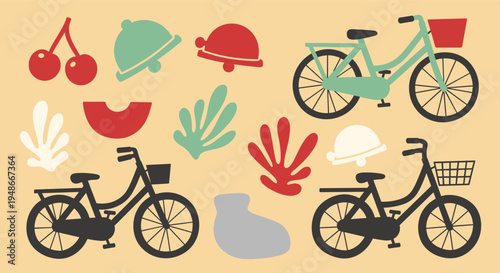Retro bicycle and nature elements collection