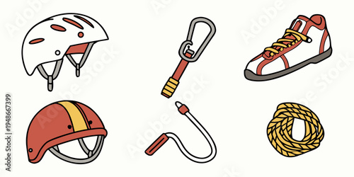 climbing equipment set with helmet and rope Vector