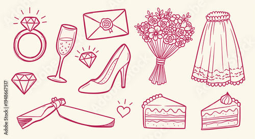 Hand drawn wedding celebration elements collection