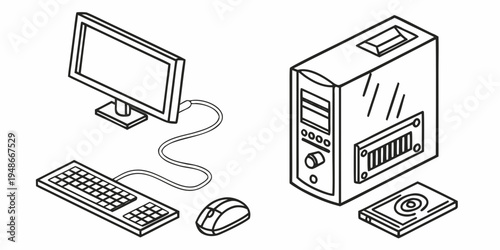 a computer and its peripherals Vector