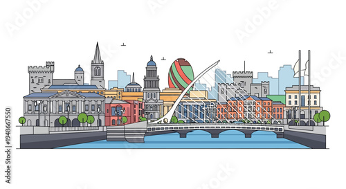 City Skyline with Bridge and River.