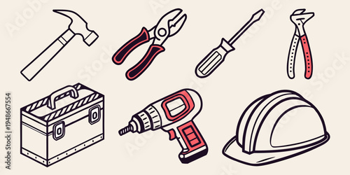 a collection of tools for construction and repair Vector