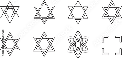 Set of 8 Jewish star symbols vector