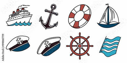 a collection of nautical icons for design Vector