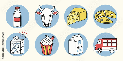 icons of dairy products and related items Vector
